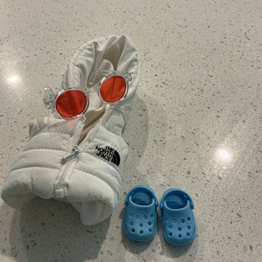 Clothes Outfit Set for  Labubu Dolls White Puffer Jacket W/ Glasses & Crocs